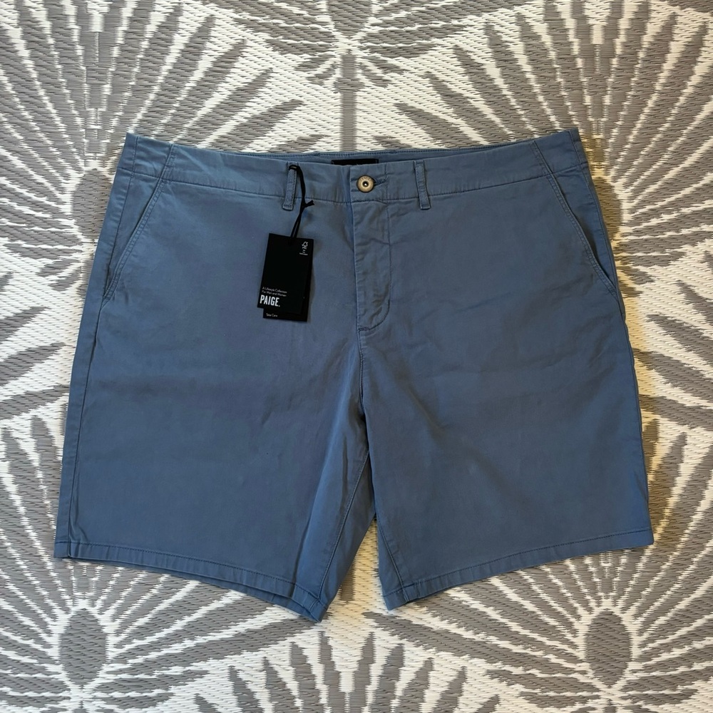 PAIGE Mens Chino Shorts Blue Fjord Valley Stretch Flat Front Size 40 Blue